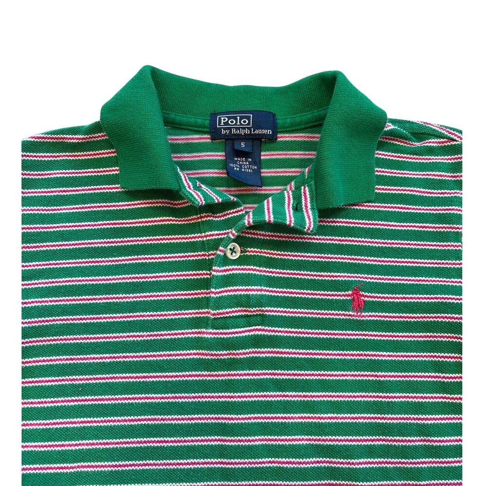 Vintage Polo Ralph Lauren Polo Shirt Toddler Boys 5T Green Pink Striped Preppy